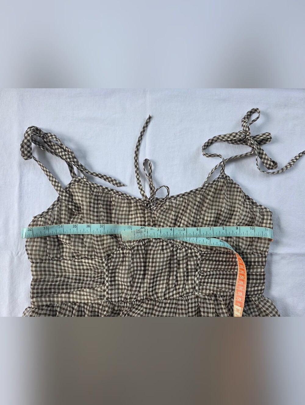 American Eagle Outfitters Women's L Brown/White Gingham Smocked Tie Cami Tank - Picture 8 of 9